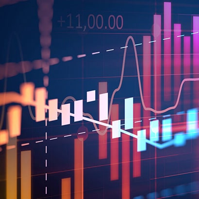 Graph graphic showing a line and bar chart.